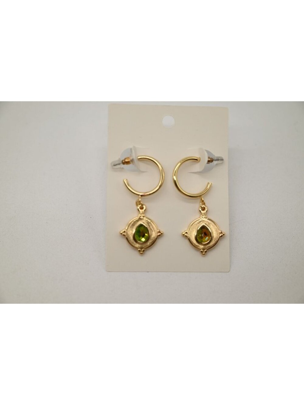 NWT Dylan Jewelry Gold Tone Green Crystal Dangle Drop Hoop Earrings Statement
